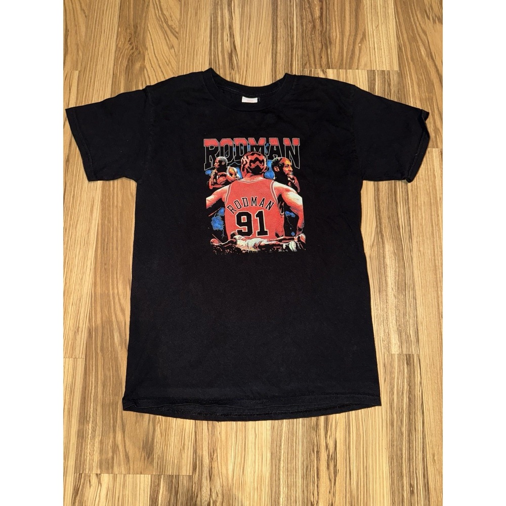 Dennis Rodman VTG Hanes Tag Black Short Sleeve T-Shirt Men's Size Small